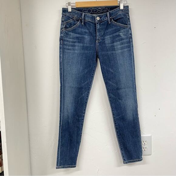 Goldsign Medium Wash Mid Rise Skinny Jeans Womens 28 Blue Denim Zip fly Casual - Picture 1 of 14